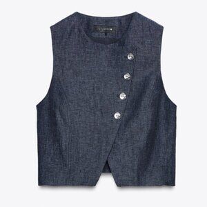 NWT Double Breasted Indigo Linen Vest, L